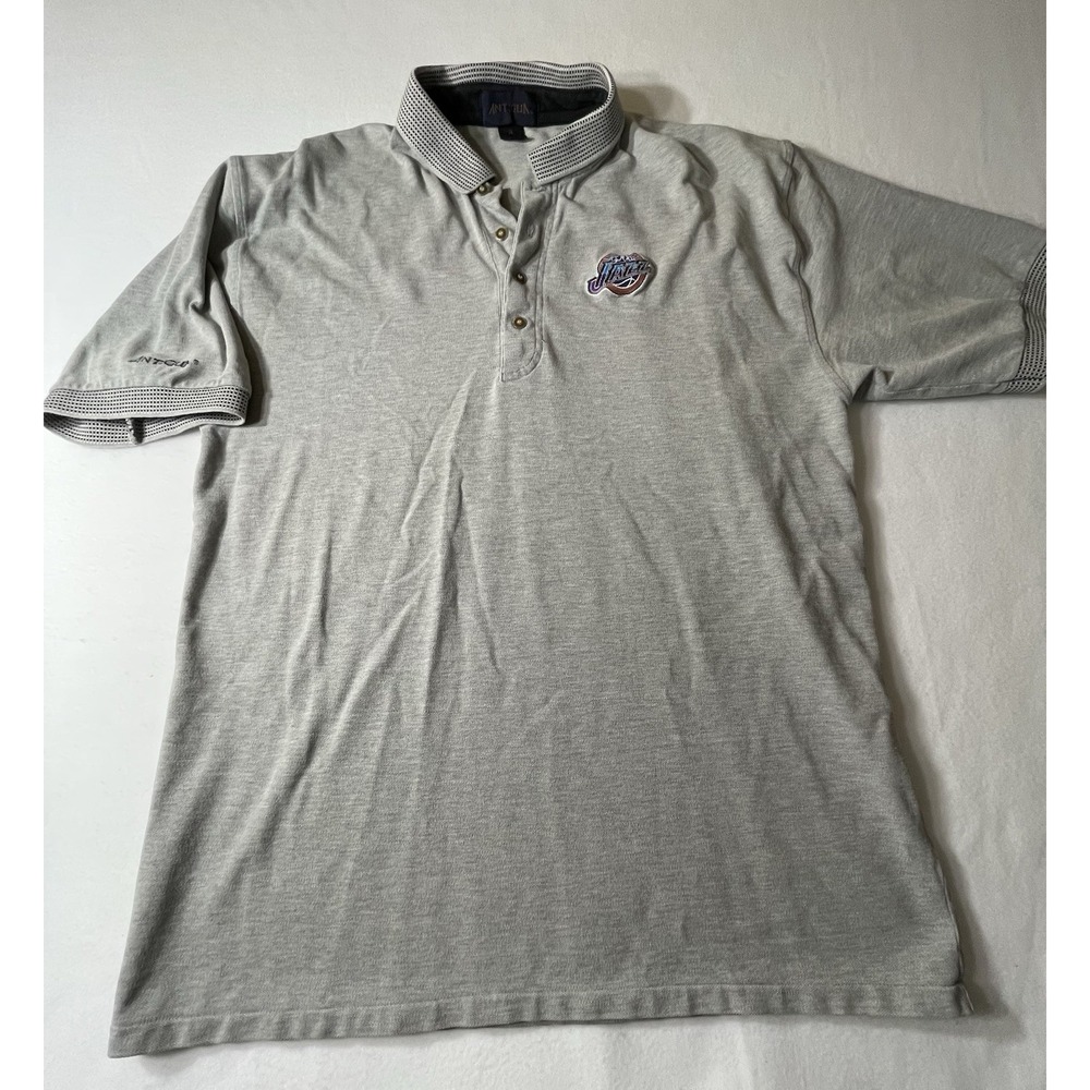 Utah Jazz Polo Shirt Mens Gray Size XL Vintage Antigua Sport NBA Basketball